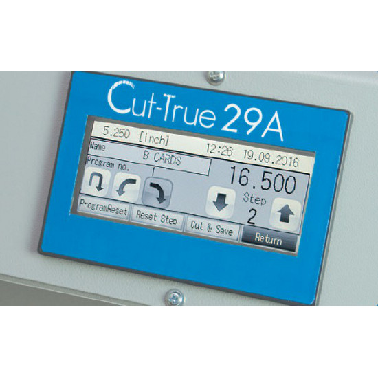 Formax Cut-True 29A Electric Guillotine Paper Cutter - Touchscreen Control Panel allows for programming up to 100 jobs