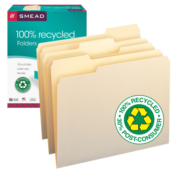 Smead 10339 100% Recycled Manila Folders (Bundle: 5 BX) Out Guides