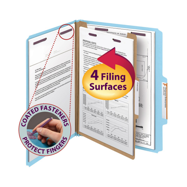 Smead 13730 Colored Pressboard Classification Folders with SafeSHIELD Coated Fastener Technology File Labels