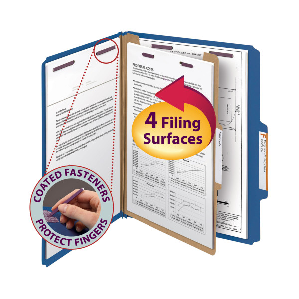 Smead 13732 Colored Pressboard Classification Folders with SafeSHIELD Coated Fastener Technology File Labels