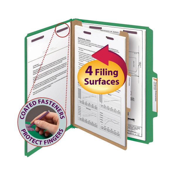 Smead 13733 Colored Pressboard Classification Folders with SafeSHIELD Coated Fastener Technology File Labels