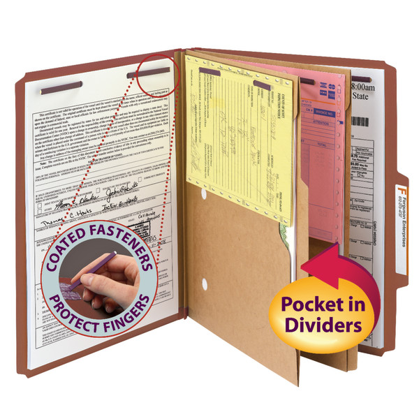 Smead 14079 Pressboard Classification Folders with Pocket-Style Dividers and SafeSHIELD Coated Fastener Technology Hanging Pocket