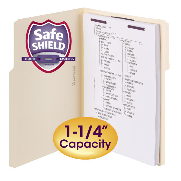 Smead 14575 Extra-Capacity Manila Fastener Folders with SafeSHIELD Coated Fastener Technology File Labels