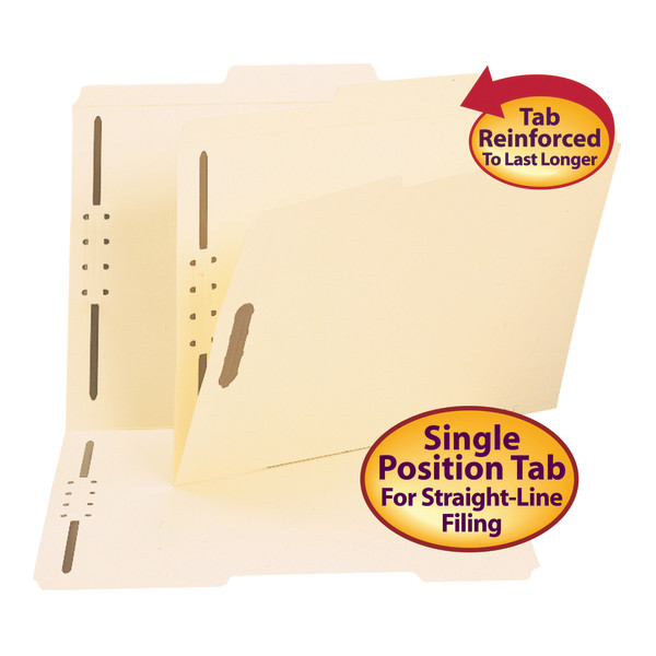Smead 14580 Manila Fastener Folders with Reinforced Tab (Bundle: 5 BX) Two Pocket Folder