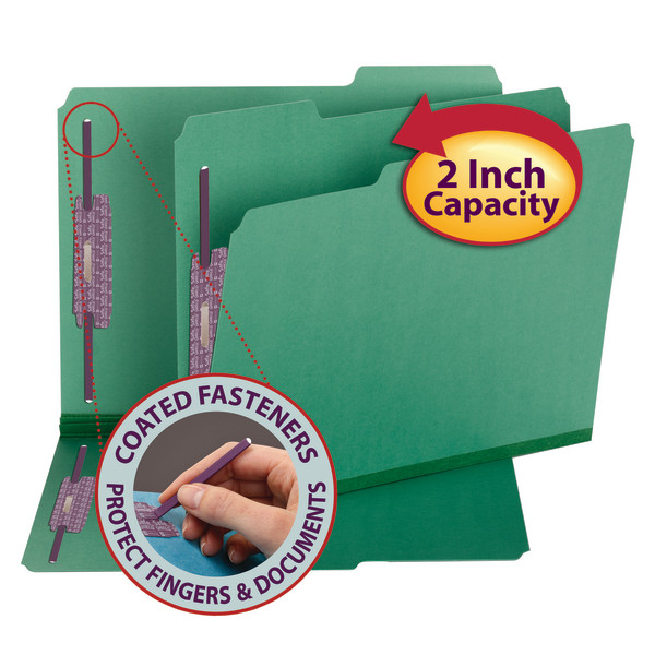 Smead 14938 Colored Pressboard Fastener Folders with SafeSHIELD Coated Fastener Technology Hanging Classification Folders