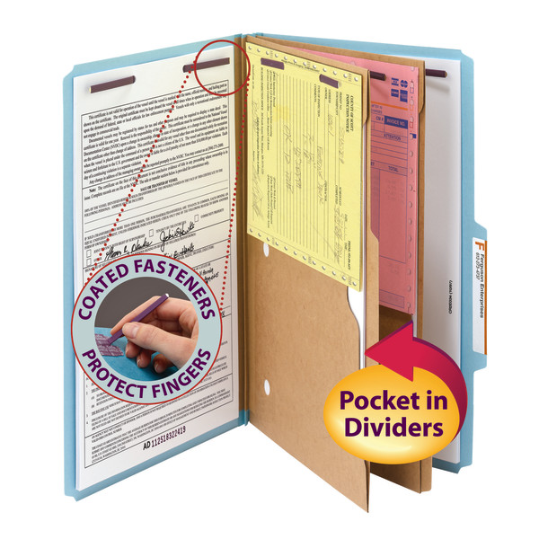 Smead 19081 Pressboard Classification Folders with Pocket-Style Dividers and SafeSHIELD Coated Fastener Technology File Labels