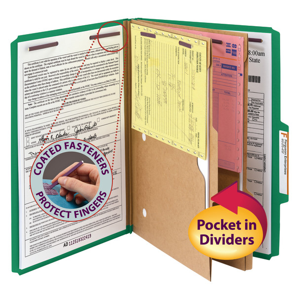 Smead 19083 Pressboard Classification Folders with Pocket-Style Dividers and SafeSHIELD Coated Fastener Technology File Labels