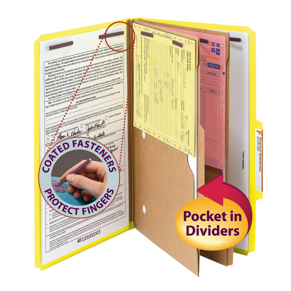 Smead 19084 Pressboard Classification Folders with Pocket-Style Dividers and SafeSHIELD Coated Fastener Technology File Labels
