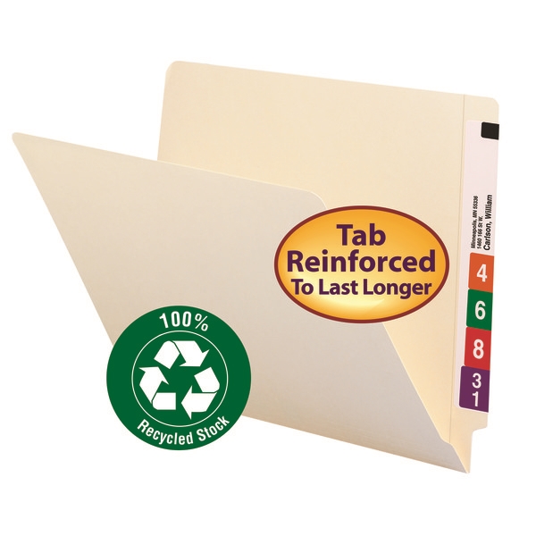 Smead 24160 100% Recycled End Tab Manila Folders with Shelf-Master Reinforced Tab File Labels