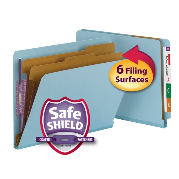 Smead 26781 End Tab Colored Pressboard Classification Folders with SafeSHIELD Coated Fastener Technology Folders