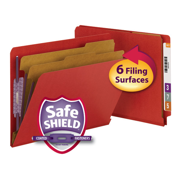 Smead 26783 End Tab Colored Pressboard Classification Folders with SafeSHIELD Coated Fastener Technology Folders