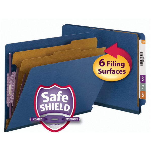 Smead 26784 End Tab Colored Pressboard Classification Folders with SafeSHIELD Coated Fastener Technology File Labels