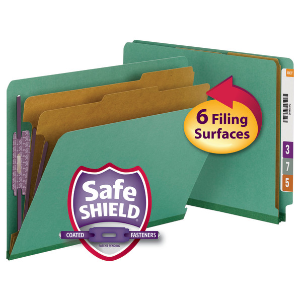 Smead 26785 End Tab Colored Pressboard Classification Folders with SafeSHIELD Coated Fastener Technology File Labels