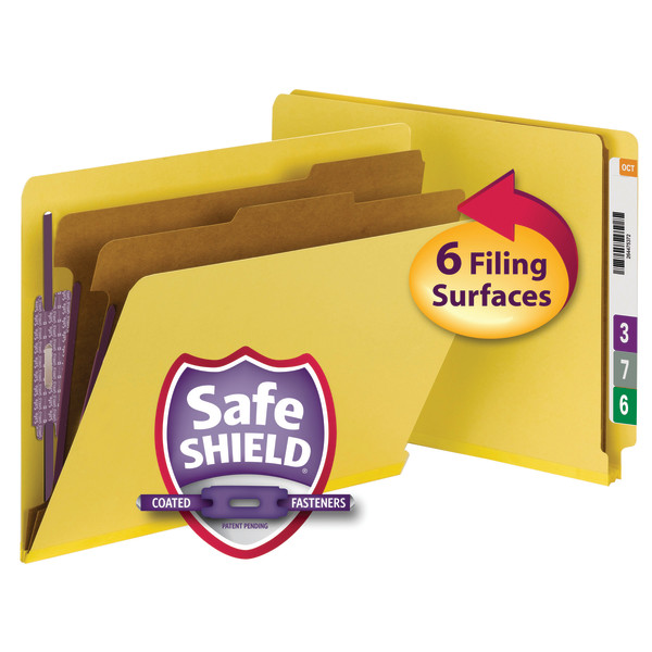 Smead 26789 End Tab Colored Pressboard Classification Folders with SafeSHIELD Coated Fastener Technology File Labels