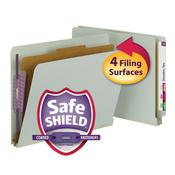 Smead 26800 End Tab Classification Folders with SafeSHIELD Coated Fastener Technology (Bundle: 5 BX) Two Pocket Folder