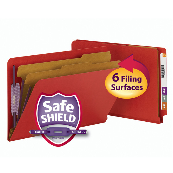 Smead 29783 End Tab Colored Pressboard Classification Folders with SafeSHIELD Coated Fastener Technology File Labels