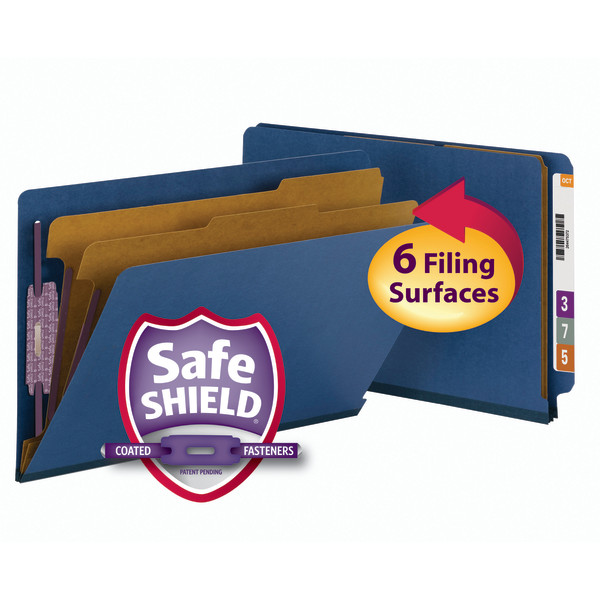 Smead 29784 End Tab Colored Pressboard Classification Folders with SafeSHIELD Coated Fastener Technology File Labels