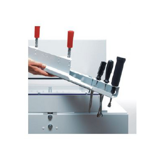 TOOL HOLDER - Convenient, drop-in tool holder is located on the rear of the machine and keeps all tools necessary for routine maintenance (including blade changes) within reach
