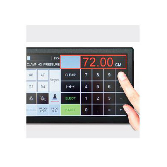 LARGE 7-INCH TOUCH PAD - Extremely convenient: Programmable control module for the power backgauge with multi-lingual touch pad. 99 programs with 99 steps in each program can be stored