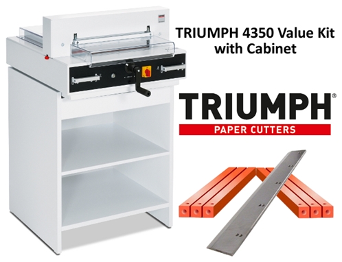 Triumph 4350 Semi-Auto Electric Paper Cutter Value Kit with Digital Display, cabinet, 1 box cutting sticks and 1 extra blade - TRI 4350 CUTTER CABINET VALUE KIT