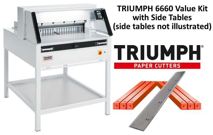 Triumph 6660 Automatic-Programmable 25.5" Paper Cutter with Light Safety Beams Value Kit with 1 box cutting sticks and 1 extra blade Triumph 6660 Automatic-Programmable 25.5" Paper Cutter with Light Safety Beams Value Kit with 1 box cutting sticks and 1 extra blade