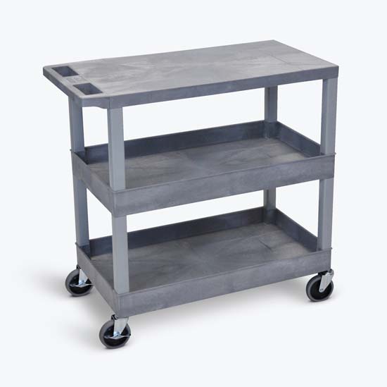 Luxor EC211-G Gray EC211 18x32 Cart with 2 Tub Shelves and 1 Flat Shelf Luxor EC211-G Gray EC211 18x32 Cart with 2 Tub Shelves and 1 Flat Shelf