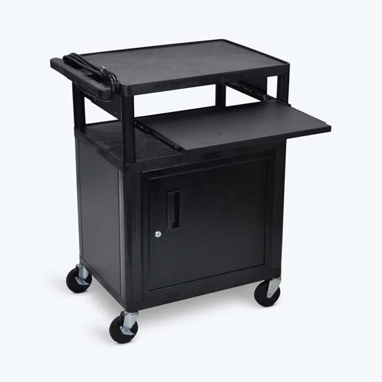 Luxor LP34CLE-B Endura Black 3 Shelf Presentation Cart W/ Cabinet & Pullout Shelf Luxor LP34CLE-B Endura Black 3 Shelf Presentation Cart W/ Cabinet & Pullout Shelf