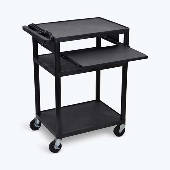 Luxor LP34LE-B Endura Black 3 Shelf Presentation Cart 34" H with Pull Out Shelf Luxor LP34LE-B Endura Black 3 Shelf Presentation Cart 34" H with Pull Out Shelf