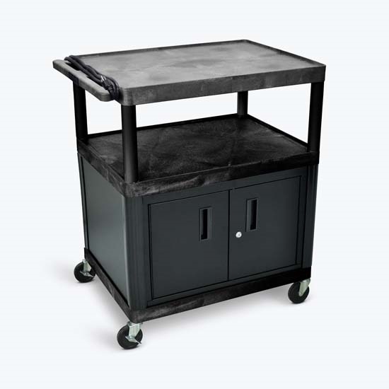 Luxor LP40CE-B Endura Black 3 Shelf Presentation Cart W/ Cabinet 40 1/4" H Luxor LP40CE-B Endura Black 3 Shelf Presentation Cart W/ Cabinet 40 1/4" H