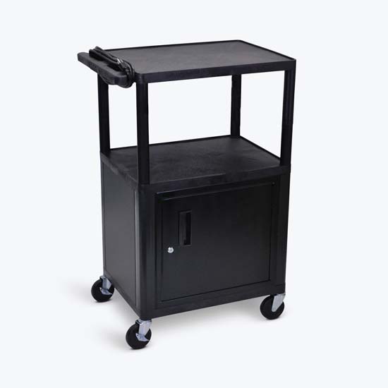 Luxor LP42CE-B Endura Black 3 Shelf  Presentation Cart W Cabinet 42"H Luxor LP42CE-B Endura Black 3 Shelf  Presentation Cart W Cabinet 42"H