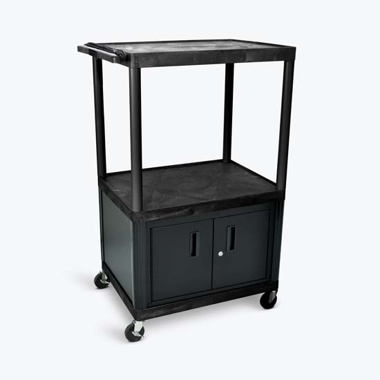 Luxor LP54CE-B Black Endura 3 Shelf Presentation Cart W/ Cabinet 54 1/4"H Luxor LP54CE-B Black Endura 3 Shelf Presentation Cart W/ Cabinet 54 1/4"H