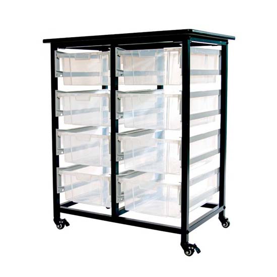 Luxor MBS-DR-8L-CL Mobile Bin Storage Unit ? Double Row with Large Clear Bins Luxor MBS-DR-8L-CL Mobile Bin Storage Unit ? Double Row with Large Clear Bins