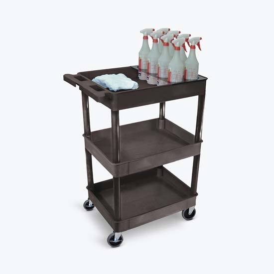 Luxor STC111H-B Black 3 Shelf Tub Cart W/ Bottle Holder Luxor STC111H-B Black 3 Shelf Tub Cart W/ Bottle Holder