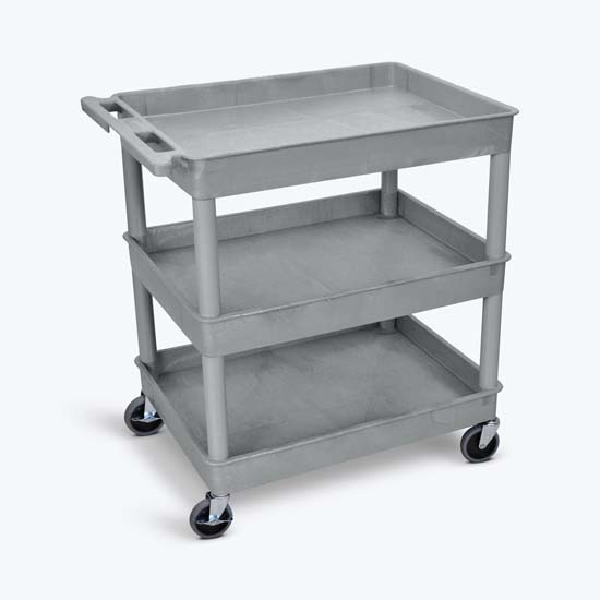 Luxor TC111-G 3 Shelf Large Gray Tub Cart Luxor TC111-G 3 Shelf Large Gray Tub Cart