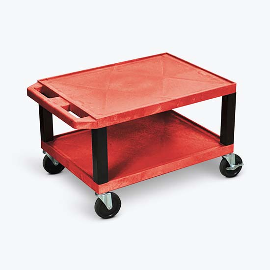 Luxor WT16RE-B Tuffy Red 2 Shelf AV Cart w/ Black Legs & Electric Luxor WT16RE-B Tuffy Red 2 Shelf AV Cart w/ Black Legs & Electric