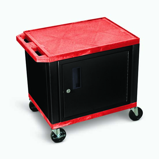 Luxor WT26RC2E-B Tuffy Red 2 Shelf AV Cart W/ Black Legs, Cabinet & Electric Luxor WT26RC2E-B Tuffy Red 2 Shelf AV Cart W/ Black Legs, Cabinet & Electric
