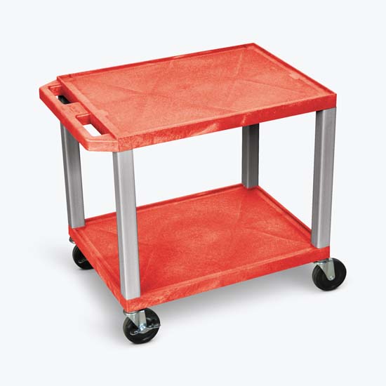 Luxor WT26RE-N Tuffy Red 2 Shelf AV Cart w/ Nickel Legs & Electric Luxor WT26RE-N Tuffy Red 2 Shelf AV Cart w/ Nickel Legs & Electric