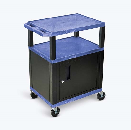 Luxor WT34BUC2E-B Tuffy Blue 3 Shelf AV Cart W/ Black Cabinet & Electric Luxor WT34BUC2E-B Tuffy Blue 3 Shelf AV Cart W/ Black Cabinet & Electric