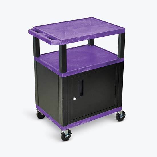 Luxor WT34PC2E-B Tuffy Purple 3 Shelf AV Cart W/ Black Legs, Cabinet & Electric Luxor WT34PC2E-B Tuffy Purple 3 Shelf AV Cart W/ Black Legs, Cabinet & Electric